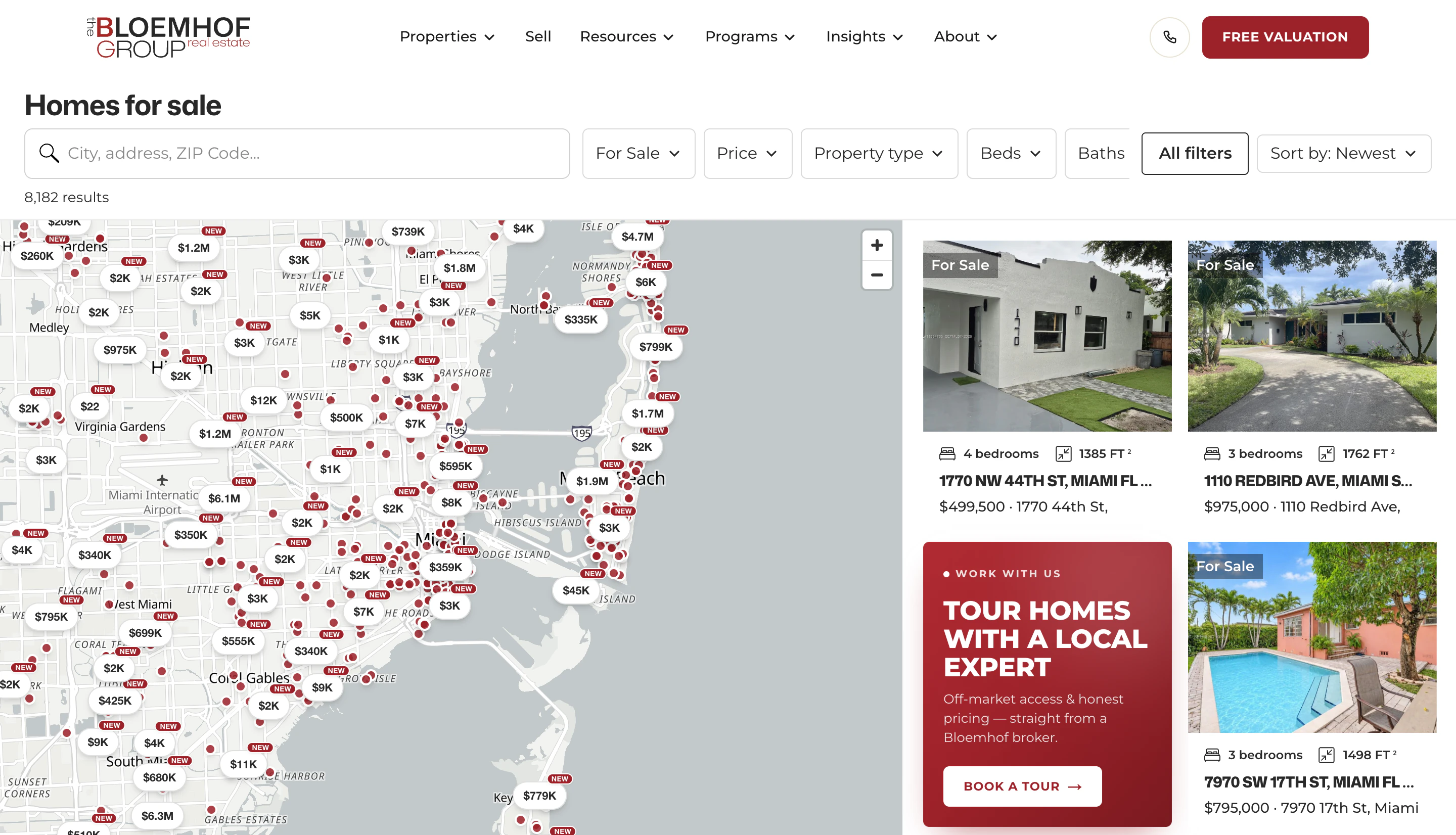 Interactive map search — every South Florida listing plotted with live prices
