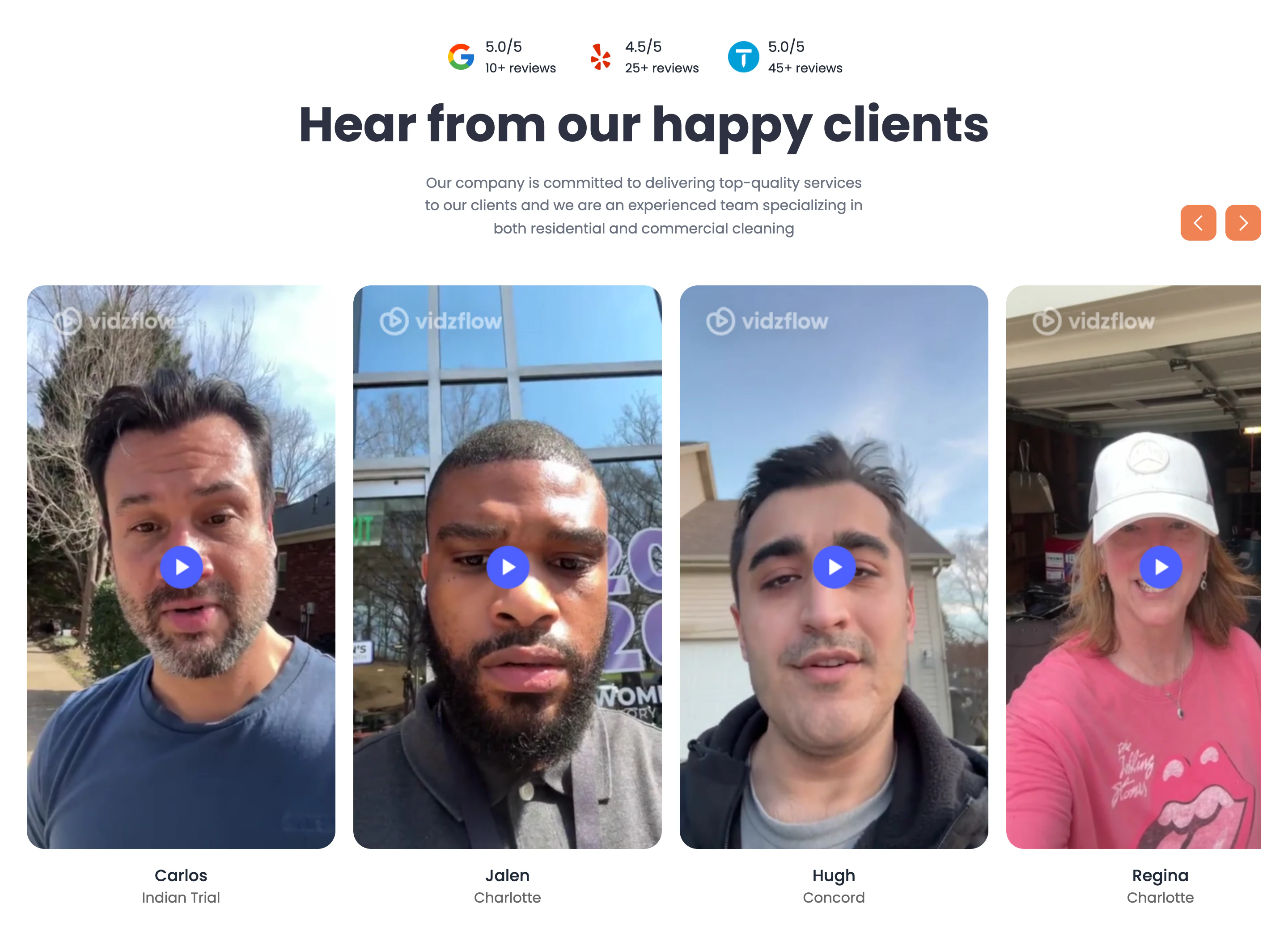 Review aggregation across Google, Yelp and Thumbtack plus video testimonials