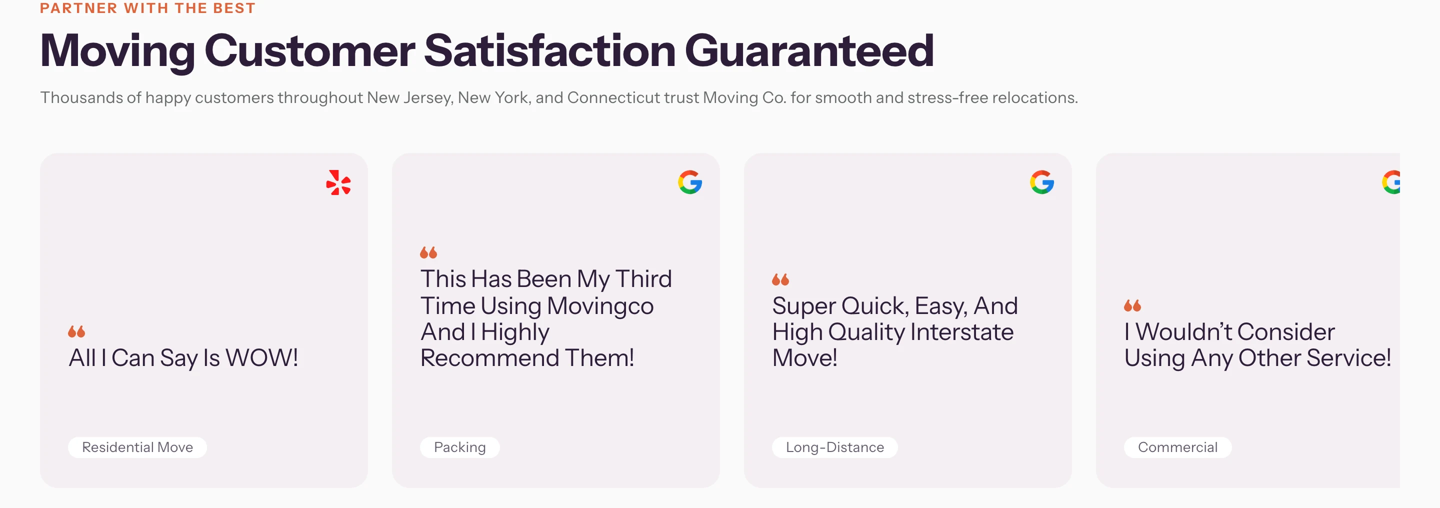 Review cards from Google and Yelp, built into the page