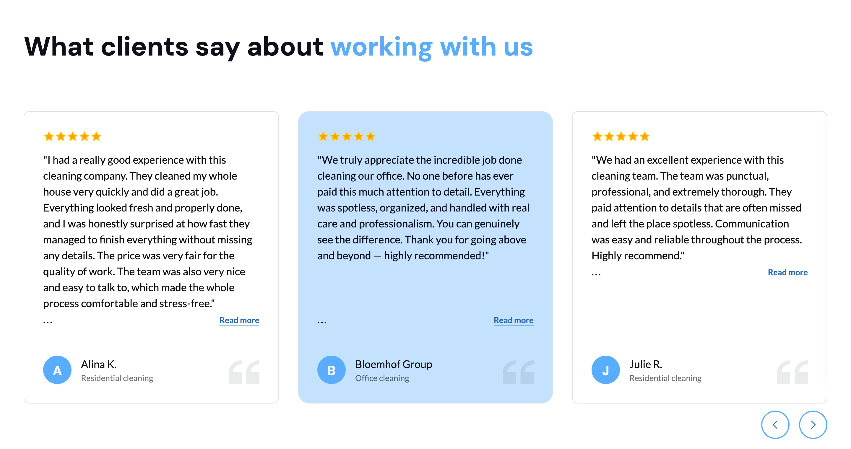Client testimonials — five-star reviews from local customers